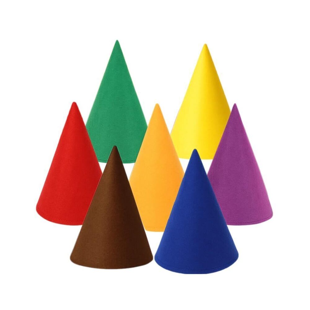 8259 7 Pcs Felt Cone Gnome Hats: Christmas Elf Hat Unisex Dwarf Costume